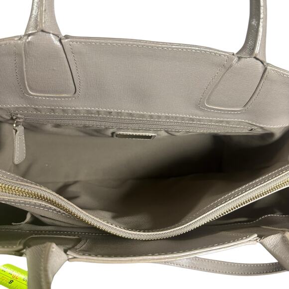 Furla Saffiano Leather Satchel Crossbody Bag Taupe grey Structured Tote Purse - Picture 11 of 14